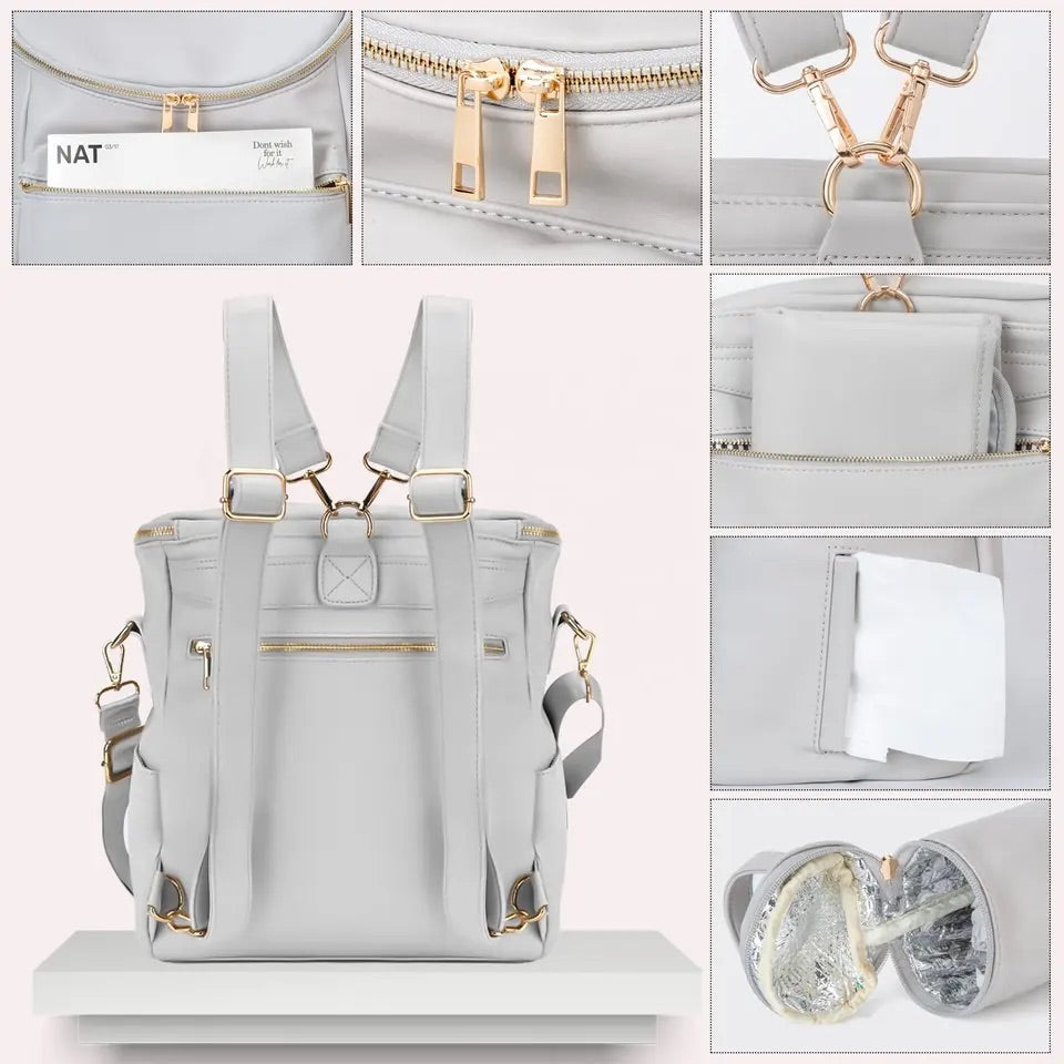 Multi-Way Faux Leather Diaper Bag Set