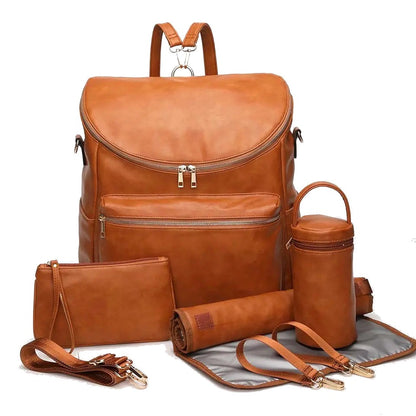 Multi-Way Faux Leather Diaper Bag Set