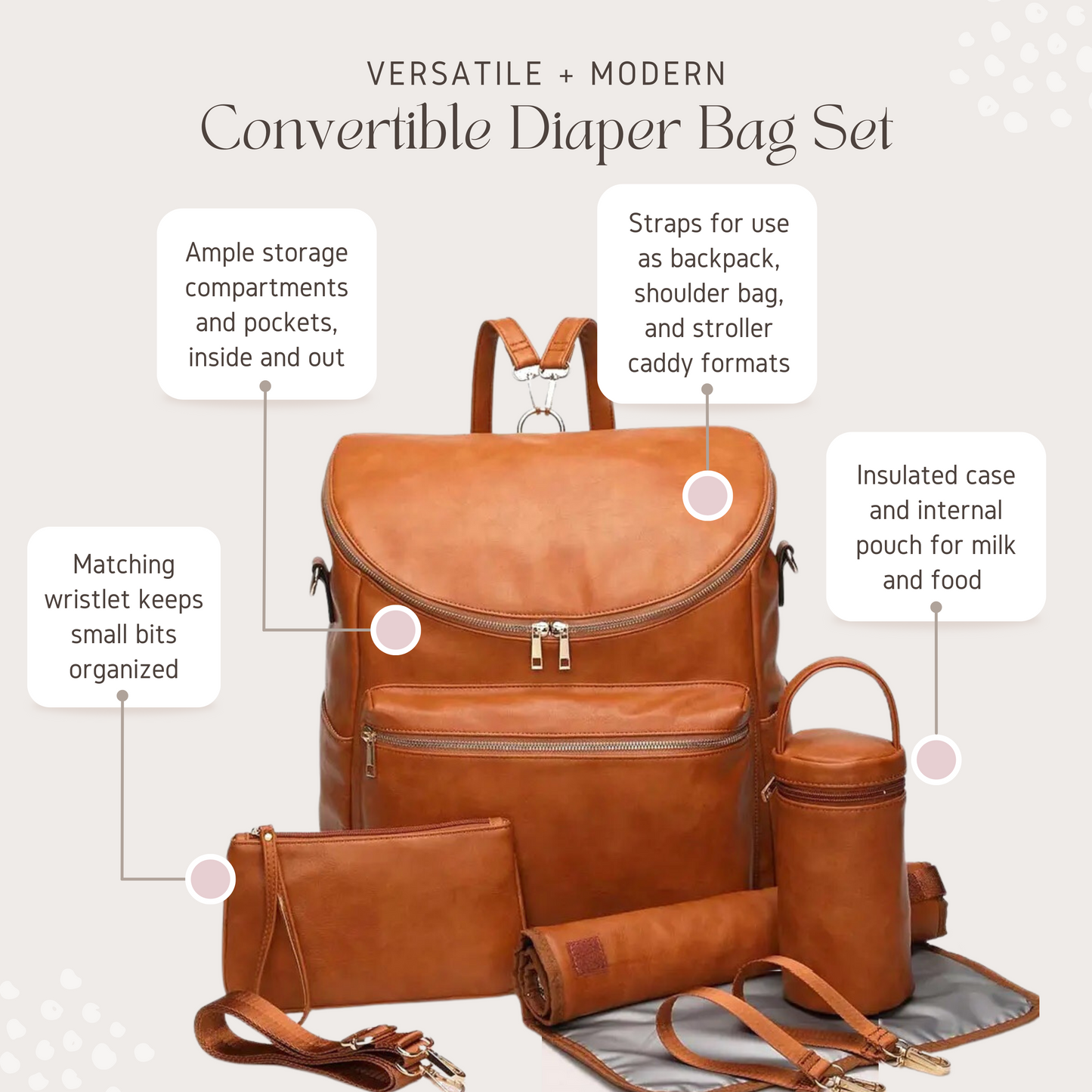 Multi-Way Faux Leather Diaper Bag Set