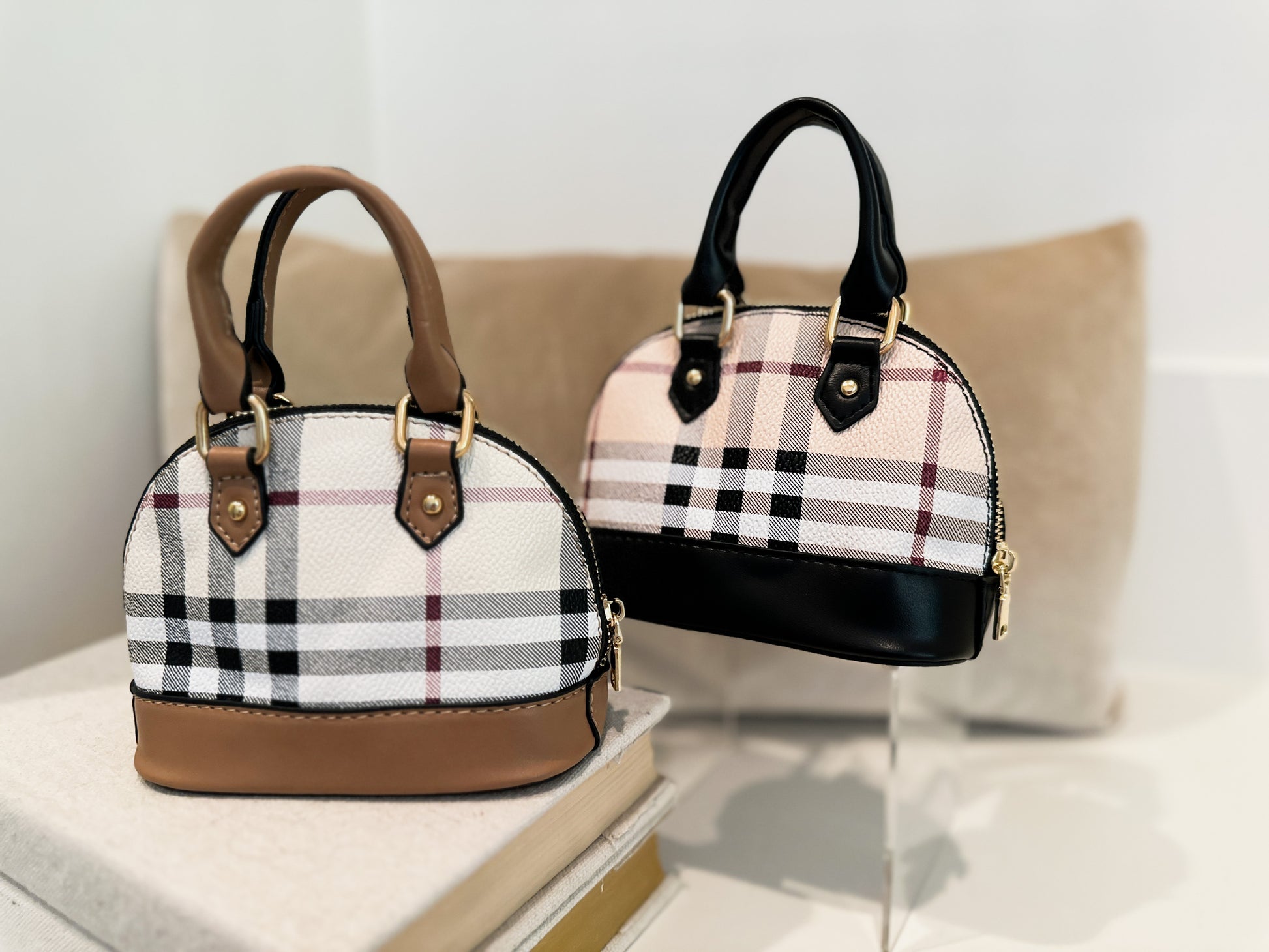 London Plaid Kids Handbag in Tan and Black little luxe by Standout Designs