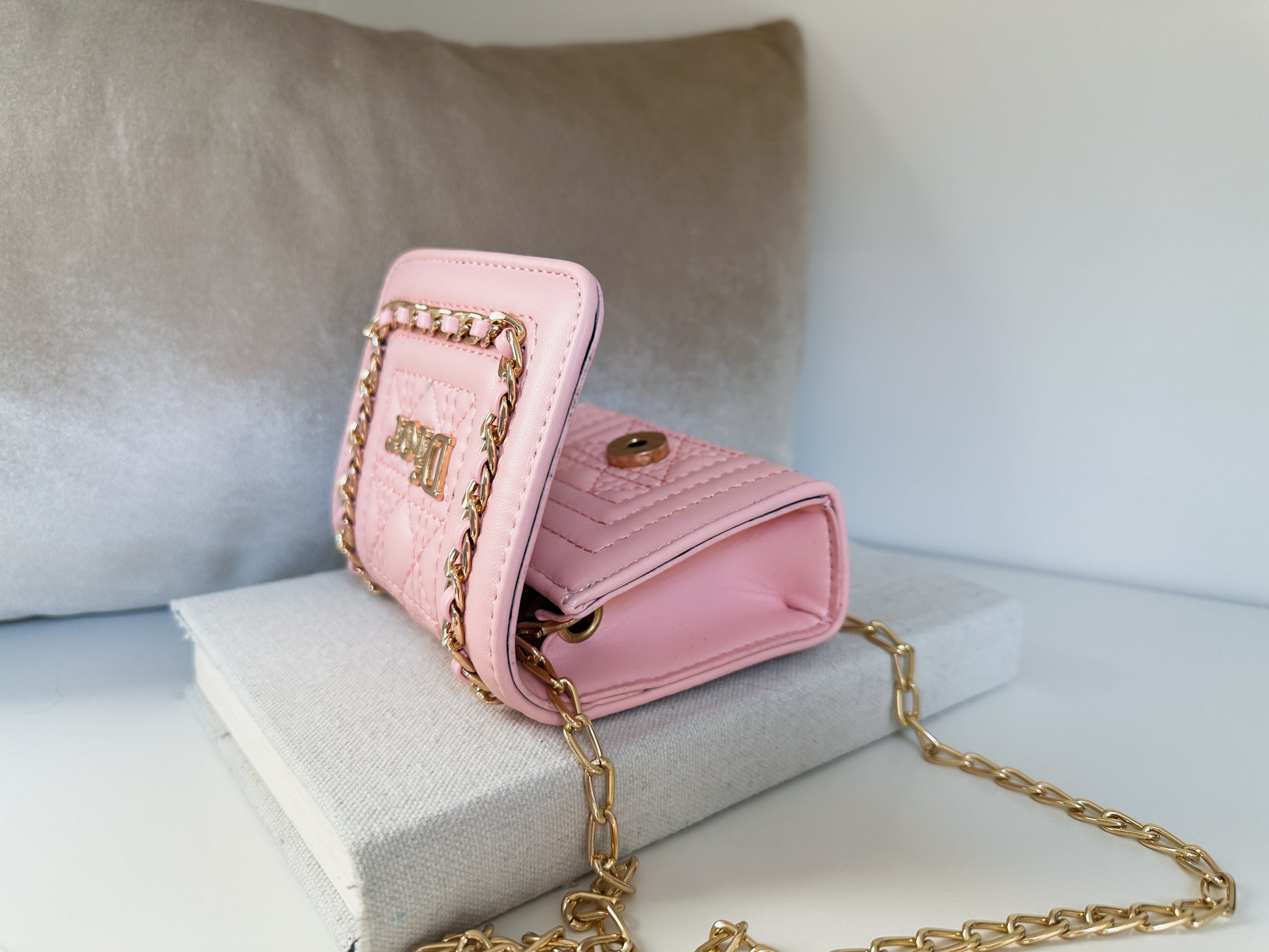 Mini quilted luxury pink shoulder bag open view | the berlin by little luxe