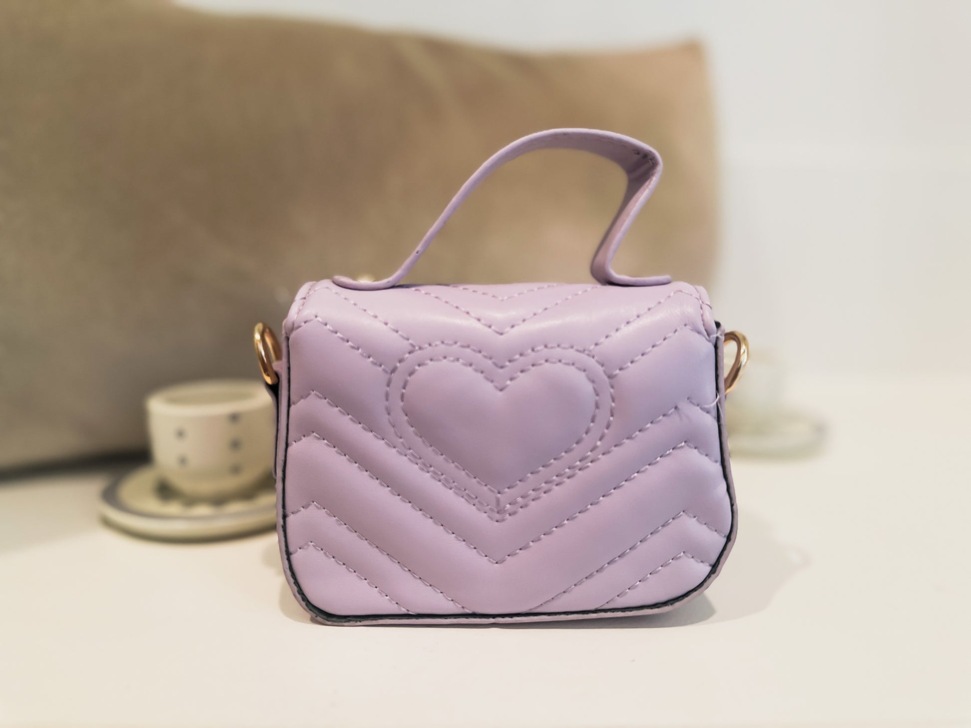 Rome Lilac Quilted Kids Handbag Heart Detail little luxe by Standout Designs