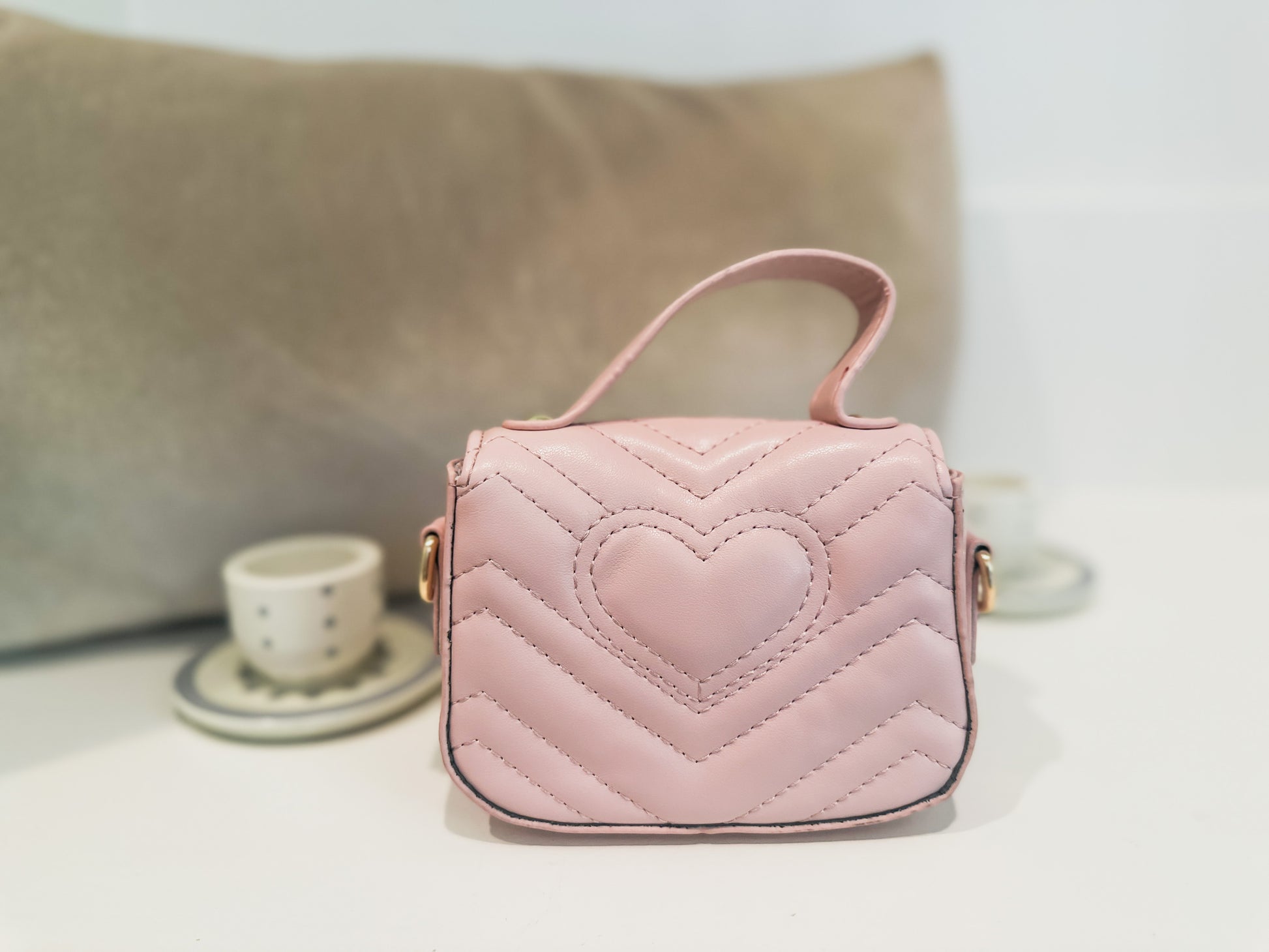 Rome Pink Quilted Kids Handbag Heart Detail little luxe by Standout Designs