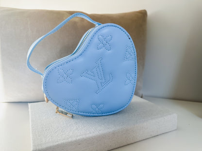 Modern luxury heart shaped mini handbag in blue | the tokyo by little luxe