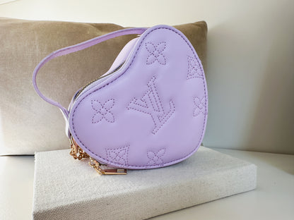 Modern luxury heart shaped mini handbag in purple | the tokyo by little luxe